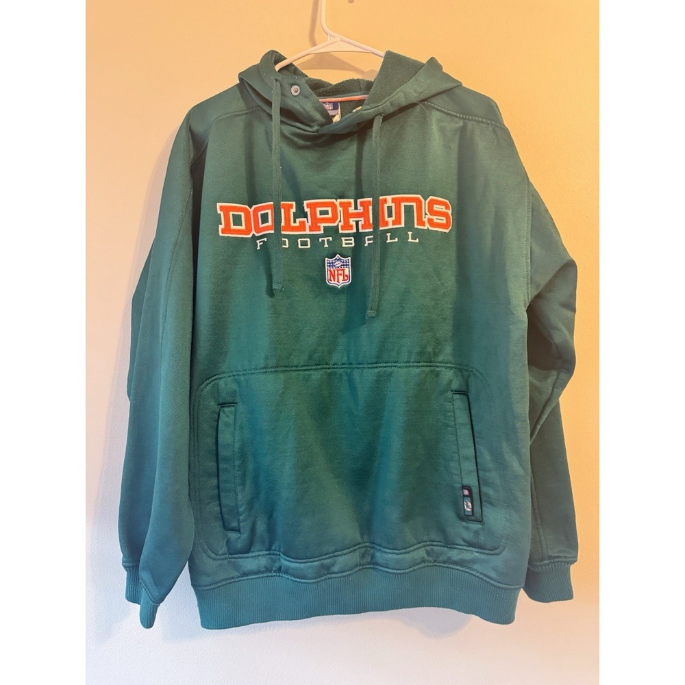 Miami Dolphins Sweatshirt Hoodie Men L‎ Green Reebok NFL Football Pullover Sewn